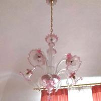 Coppia lampadari vetro di Murano trasparente-rosa
