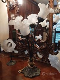 Set Lampada e 2 abatjour metallo e vetro satinato