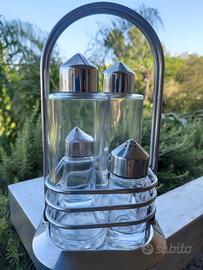 Menage da tavola in acciaio e vetro