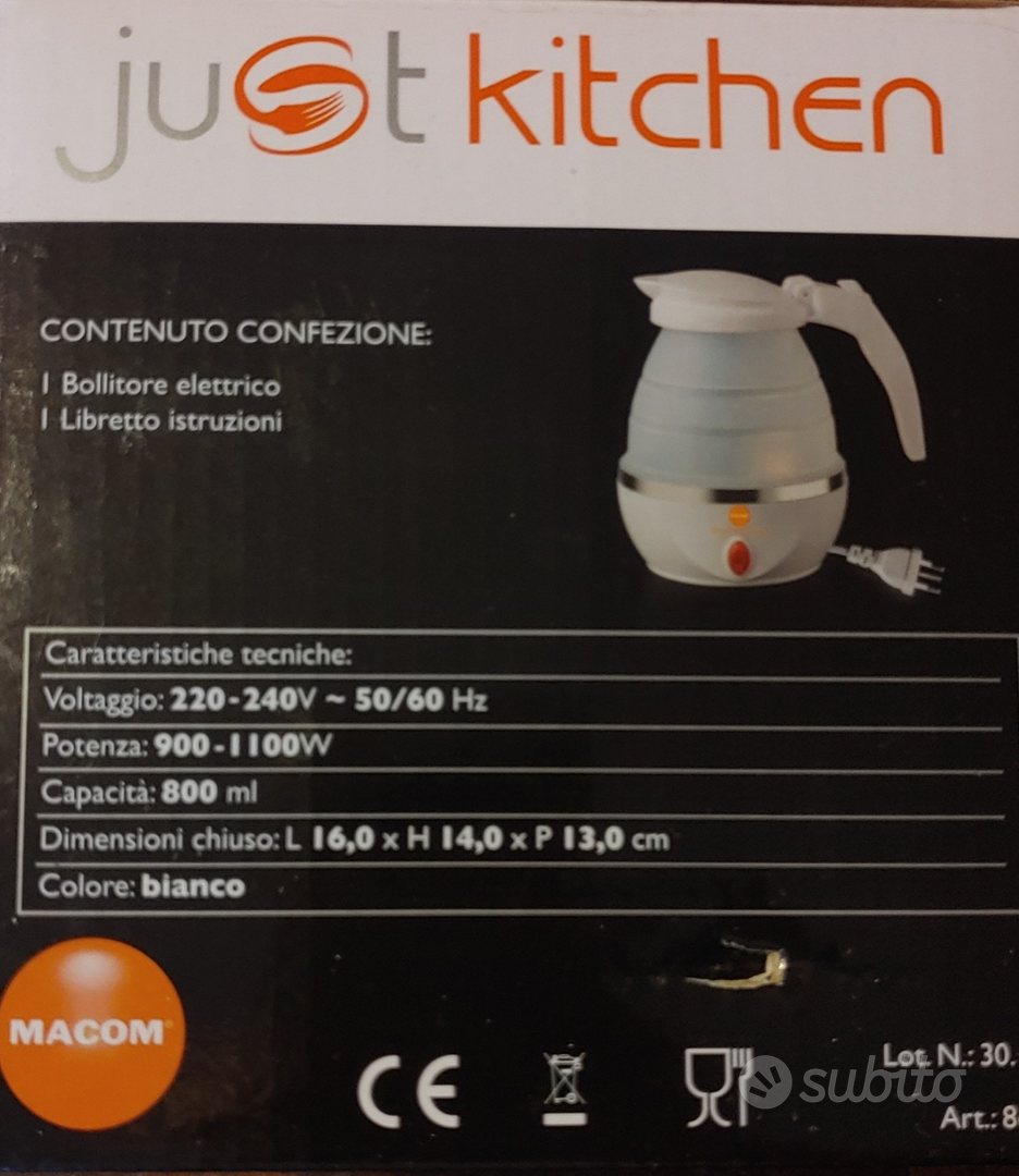 MACOM Just Kitchen 862 Space Kettle Bollitore Elettrico Pieghevole  Salvaspazio da Viaggio, 220 - 240 V, Bianco