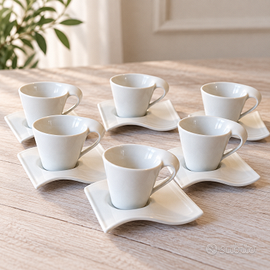 Set 6 tazzine da caffè con piattini bianchi