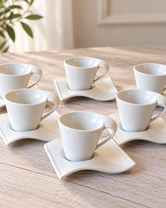 Set 6 tazzine da caffè con piattini bianchi