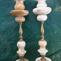 Coppia di candelabri in onice e ottone Vintage