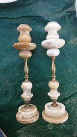 Coppia di candelabri in onice e ottone Vintage