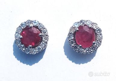 Orecchini Oro 18kt 28 Diamanti naturali e Rubini