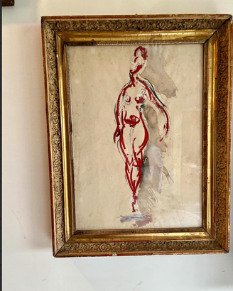 PREZIOSOdipintoASTRATTO"FIGURAfemminileROSSO"CORNI