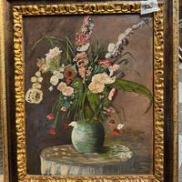 Dipinto a olio su tela . Vaso di fiori