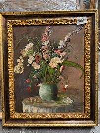 Dipinto a olio su tela . Vaso di fiori