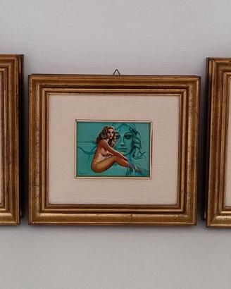 3 Piccoli Quadri Firmati Pagliani Dipinti ad Olio