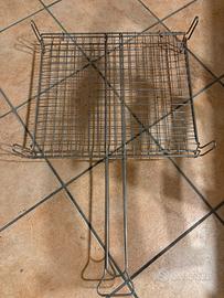 Griglia doppia con manico in acciaio per barbecue