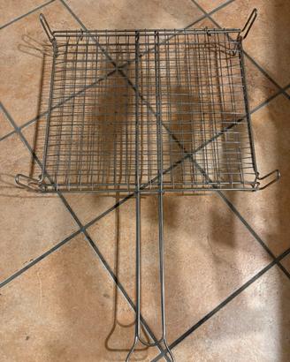 Griglia doppia con manico in acciaio per barbecue