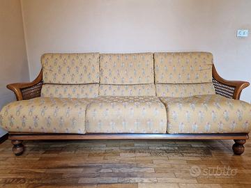 divano 3 posti anni 70/80 legno noce e vienna