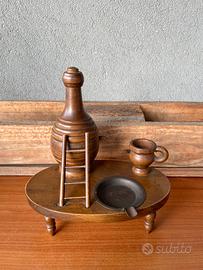 Portacenere da tavolo vintage in legno tornito