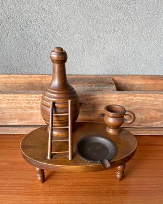 Portacenere da tavolo vintage in legno tornito