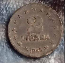 Moneta da 2 Dinari del 1945 Jugoslavia 