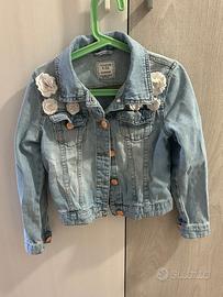 Giubbino Jeans Bambina con Fiori