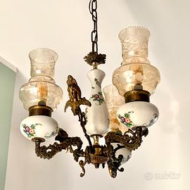 Lampadario vintage anni ’70 ottone e ceramica