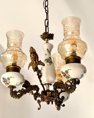 Lampadario vintage anni ’70 ottone e ceramica