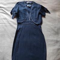 abito 100% lino tubino blu navy  bordino bianco 