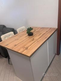 Isola Cucina Bianco lucido/Rovere con sgabelli