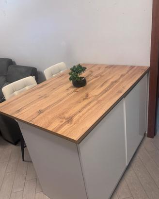 Isola Cucina Bianco lucido/Rovere con sgabelli