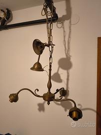 ANTICO LAMPADARIO LIBERTY BRONZO PARALUME MOSAICO 