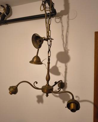 ANTICO LAMPADARIO LIBERTY BRONZO PARALUME MOSAICO