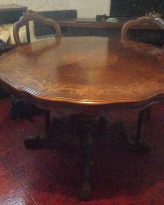 Tavolo rotondo allungabile in legno con intarsi +