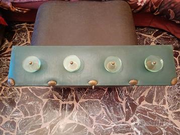 Appendiabiti a muro anni 50 in skai, ottone, vetro