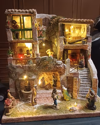 presepe artigianale Napoletano multipiano 