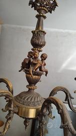 Lampadario Classico d'epoca in Bronzo e Ottone lav