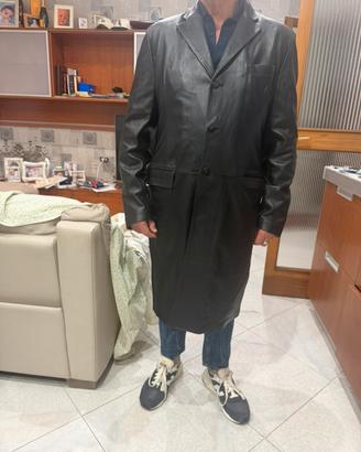 Cappotto lungo pelle nero Versace