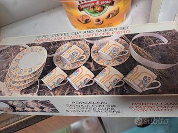 PORCELLANA 6 TAZZE CAFFE CON PIATTO (due modelli)