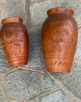 Coppia vasi artigianali in terracotta colore caldo