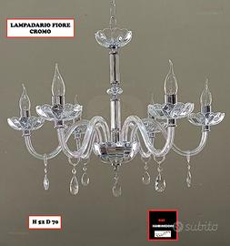 LAMPADARIO CRISTALLO 6  LUCI FIORE ARGENTO