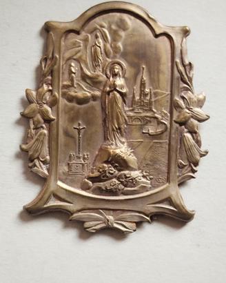Placchetta lamina devozionale Madonna di Lourdes
