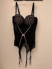 Guepiere Yamamay in pizzo nero e nastri rosa Small