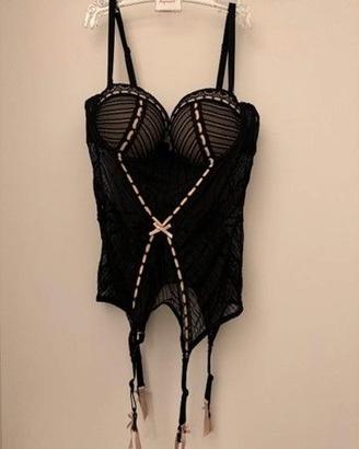 Guepiere Yamamay in pizzo nero e nastri rosa Small