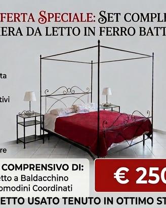 Set letto ferro battuto a baldacchino + 2 comodini