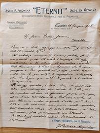 lettera commerciale della ditta Eternit 1908