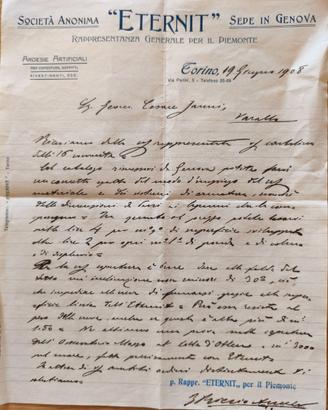 lettera commerciale della ditta Eternit 1908
