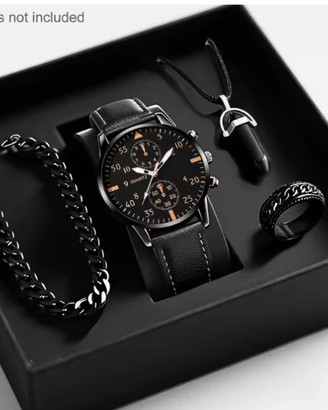 Set Orologio Collana Bracciale Anello Nero