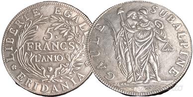 REPLICA MONETA FRANCESE 5 FRANCHI L'ANNO 10 CODQA