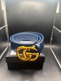 Cintura Gucci GG Marmont in Pelle Blu Notte 