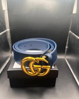 Cintura Gucci GG Marmont in Pelle Blu Notte 