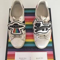 Scarpe Gucci sneakers Ace UFO Dragon bianche pelle
