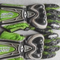 Guanti moto in pelle, verde e nero, Kawasaki, XL