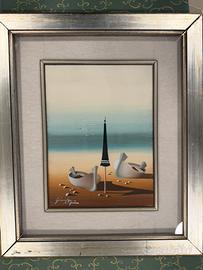 Quadro vintage marina barche e ombrellone