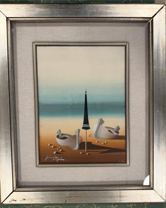 Quadro vintage marina barche e ombrellone