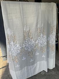 Coppia tende vintage ricamo beige e bianco – 2 tel